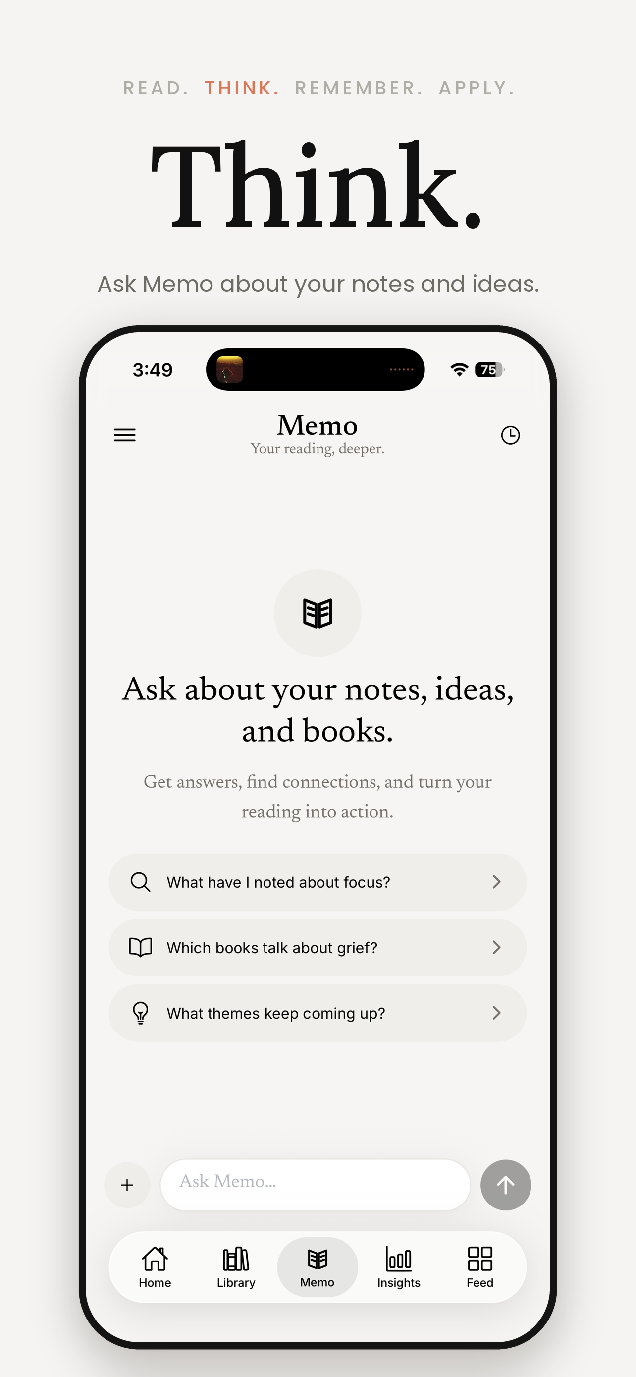 Memo in the app: ask about your notes, ideas, and books